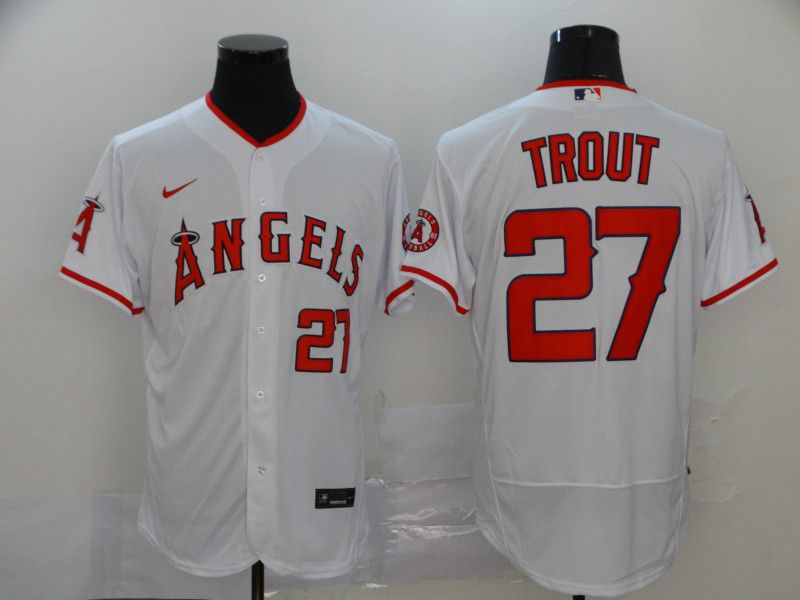 Men Los Angeles Angels #27 Trout White Elite Nike Elite MLB Jerseys